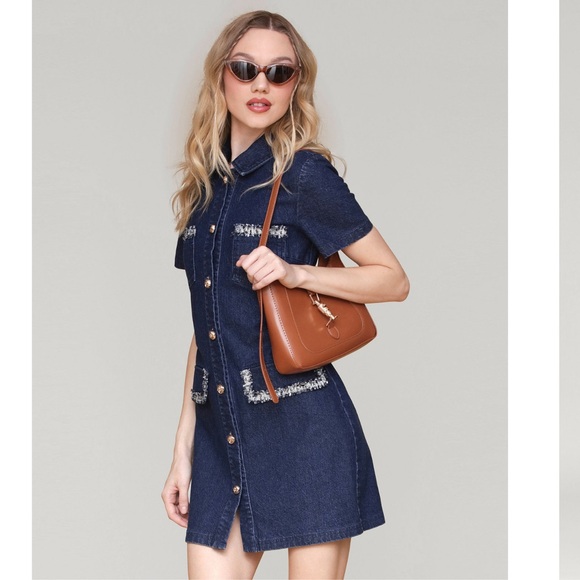 Avec Les Filles Navy Denim Mini Dress - Picture 4 of 9